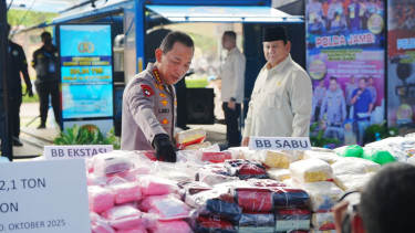 Prabowo hadiri pemusnahan barang bukti narkoba di Lapangan Bhayangkara