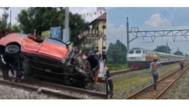 KA Bangunkarta Tabrak Mobil dan Dua Motor di Prambana