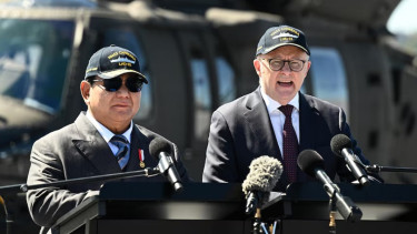 Presiden Prabowo Subianto bersama PM Australia Anthony Labanese di Sydney