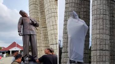 Patung Presiden ke-1 RI Soekarno kepala miring di Indramayu
