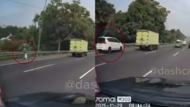 Innova Reborn Tabrak Truk Box Diduga Hindari Pejalan Kaki di Bahu Tol