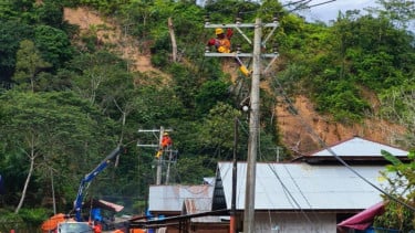 Petugas PLN sedang melakukan perbaikan jaringan