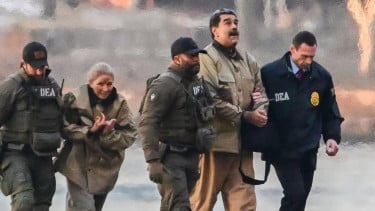 Ilustrasi Presiden Nicolas Maduro dan istri saat dihadirkan di pengadilan AS