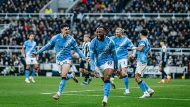 Pemain Manchester City rayakan gol Antoine Semenyo