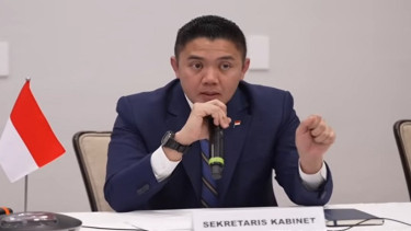 Seskab Teddy Indra Wijaya saat jumpa pers di Washington DC Amerika Serikat