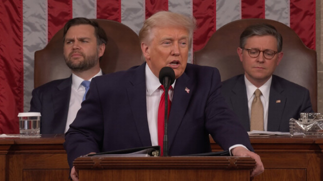 Presiden AS Donald Trump saat pidato kenegaraan Union Speech di Capitol Hill AS