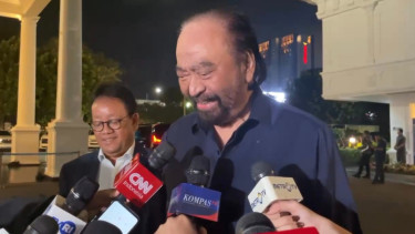 Ketua Umum Partai Nasdem, Surya Paloh di Kompleks Istana Kepresidenan, Jakarta Pusat