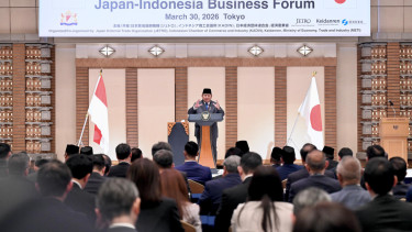 Presiden RI Prabowo Subianto dalam acara Forum Bisnis Indonesia-Jepang