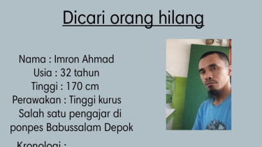 Seorang pria warga Depok dilaporkan hilang