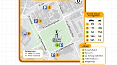Lokasi kantong parkir di sekitar Lapangan Banteng saat berlangsungnya kegiatan Lebaran Betawi pada 10-12 April 2026