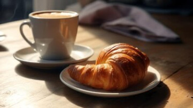 Ilustrasi kopi dan croissant