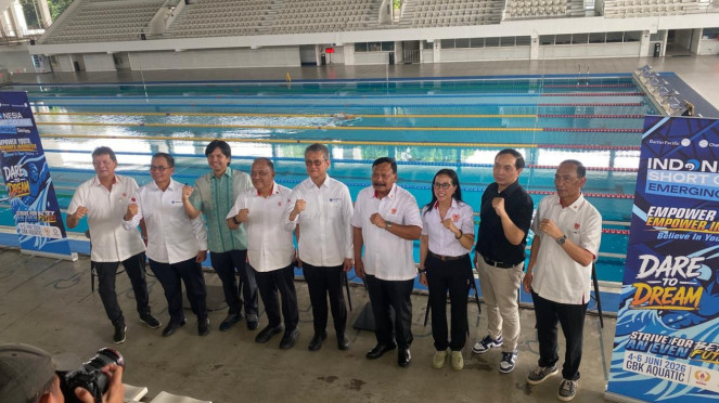 Akuatik Indonesia dan KONI saat Peluncuran Indonesia Short Course Emerging Series di Stadion Akuatik GBK