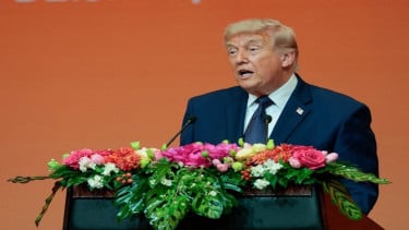 Presiden AS Donald Trump dalam jamuan makan malam di Aula Rakyat Beijing