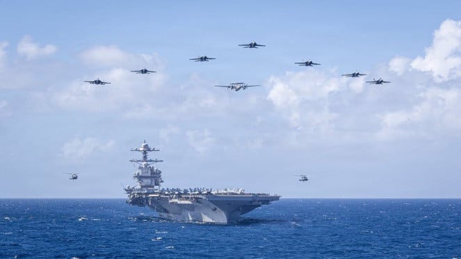 Kapal induk USS Gerald R. Ford (CVN 78) secara resmi kembali ke AS setelah terlibat dalam perang Iran