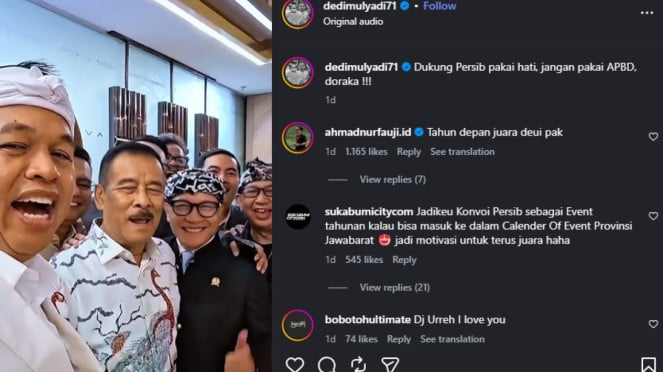 Gubernur Jabar Dedi Mulyadi bersama manajer Persib Bandung Umuh Muchtar