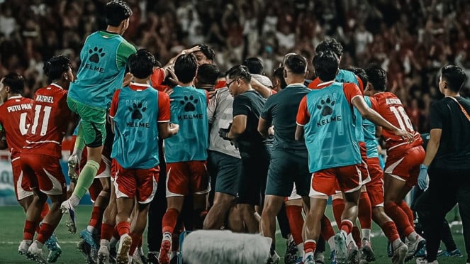 Skuad Timnas Indonesia U-19 rayakan gol ke gawang Vietnam
