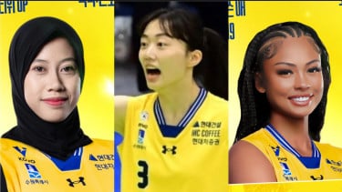 Megawati Hangestri dan rekan setimnya di Hyundai Hillstate (Kim Da-in dan Jordan Wilson).