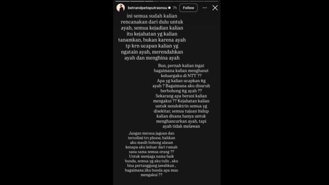 Curhat Betrand Peto di Instagram Storiesnya
