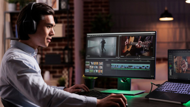 Ilustrasi editing video, Gunakan LUTs untuk Warna Sinematik, Manfaatkan B-Roll untuk Visual yang Lebih Dinamis, Gunakan Sound Design Biar Lebih Immersive, Pakai Transisi Halus, Hindari Efek Berlebihan, Tambahkan Teks dan Grafik Secara Strategis, Edit di Platform yang Fleksibel dan Powerful