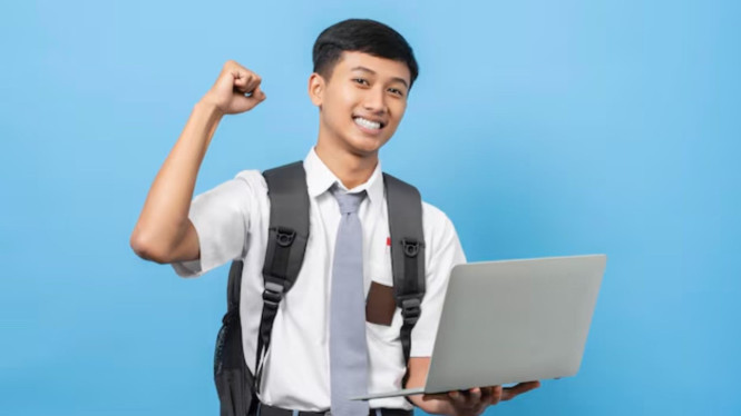 Ilustrasi laptop siswa pelajar, 1. HP 15 (Ryzen 3 7320U), 2. Dell Inspiron 15 3520 (Intel Core i3 Gen-12), 3. Apple MacBook Air M1, 4. Lenovo IdeaPad Slim 3 (Intel Core i3 Gen-12), 5. ASUS Vivobook Go 14 (Ryzen 3 7320U)