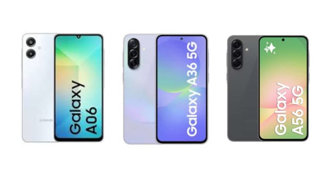 Harga Samsung Galaxy A Series, Galaxy A06 – HP Sejutaan dengan Layar Besar dan Baterai Tahan Lama, Samsung Galaxy A06, Galaxy A16 5G – HP 5G Terjangkau dengan Layar Super AMOLED, Samsung Galaxy A16 5G, Galaxy A26 5G – Performa Seimbang untuk Aktivitas Harian, Galaxy A36 5G – Fitur Kamera Lebih Lengkap, Performa Ngebut, Samsung A36 5G, Galaxy A56 5G – Pilihan Paling Premium di Lini Galaxy A, Samsung A56 5G