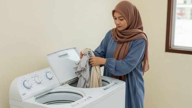 Ilustrasi mesin cuci 2 tabung, 1. Sanken TW-882NP, 2. Denpoo DW-828, 3. Midea MT100W70, 4. Hisense WSAK8011UB, 5. Sharp ES-T75NT-PK