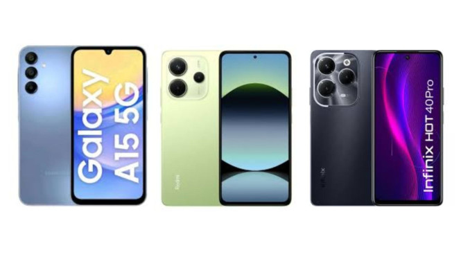 Samsung Galaxy A15, Redmi Note 14, Infinix Hot 40 Pro, 1. Redmi Note 14, 2. Infinix Hot 40 Pro, 3. Samsung Galaxy A15, 4. Tecno Pova 6, 5. Tecno Spark 20 Pro Plus