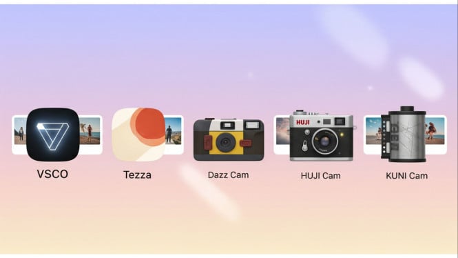 Aplikasi kamera aesthetic/aplikasi edit foto, 1. VSCO:, 2. Tezza:, 3. Dazz Cam:, 4. Huji Cam:, 5. KUNI Cam: