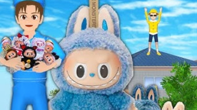 Boneka Labubu Biru Muda di Sakura School Simulator