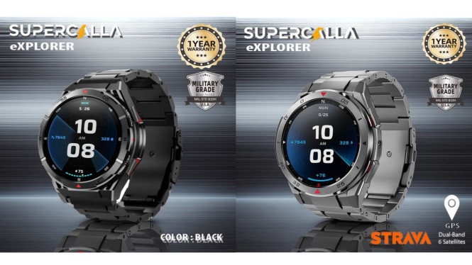 Supercalla Explorer, Desain Kokoh dengan Kualitas Premium, Fitur Kesehatan dan Olahraga Paling Lengkap di Kelasnya, Performa Tangguh dengan Navigasi GPS Akurat, Konektivitas Lengkap, Bisa Angkat Telepon Langsung, Baterai Super Awet untuk Pemakaian Harian, Lawan Serius bagi Smartwatch Mewah