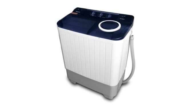 Ilustrasi mesin cuci. mesin cuci denpoo/mesin cuci dua tabung, 1. Sharp ES-T65MW (2 Tabung, 199 Watt), 2. Denpoo DW-888 (2 Tabung, 160 Watt), 3. AQUA Japan QW-770XT (2 Tabung, 190 Watt), 4. Polytron PWM 1076Y (2 Tabung, 200 Watt), 5. LG T2107VSPCK (1 Tabung Top Loading, 330 Watt), 6. Electrolux EWF8004E3WB (Front Loading, 400-1200 Watt)