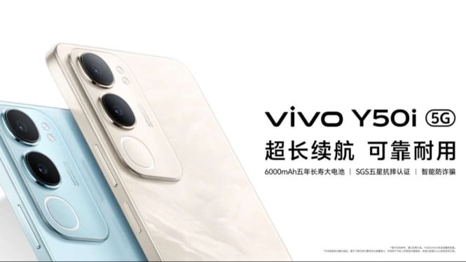 Vivo Y50i 5G, Layar Luas dengan Refresh Rate 90Hz, Performa Dimensity 6300 yang Cukup Tangguh, Baterai 6.000mAh, Tahan Seharian Lebih, Kamera untuk Pemakaian Sehari-hari, Fitur Tambahan yang Lengkap, Harga dan Varian Warna