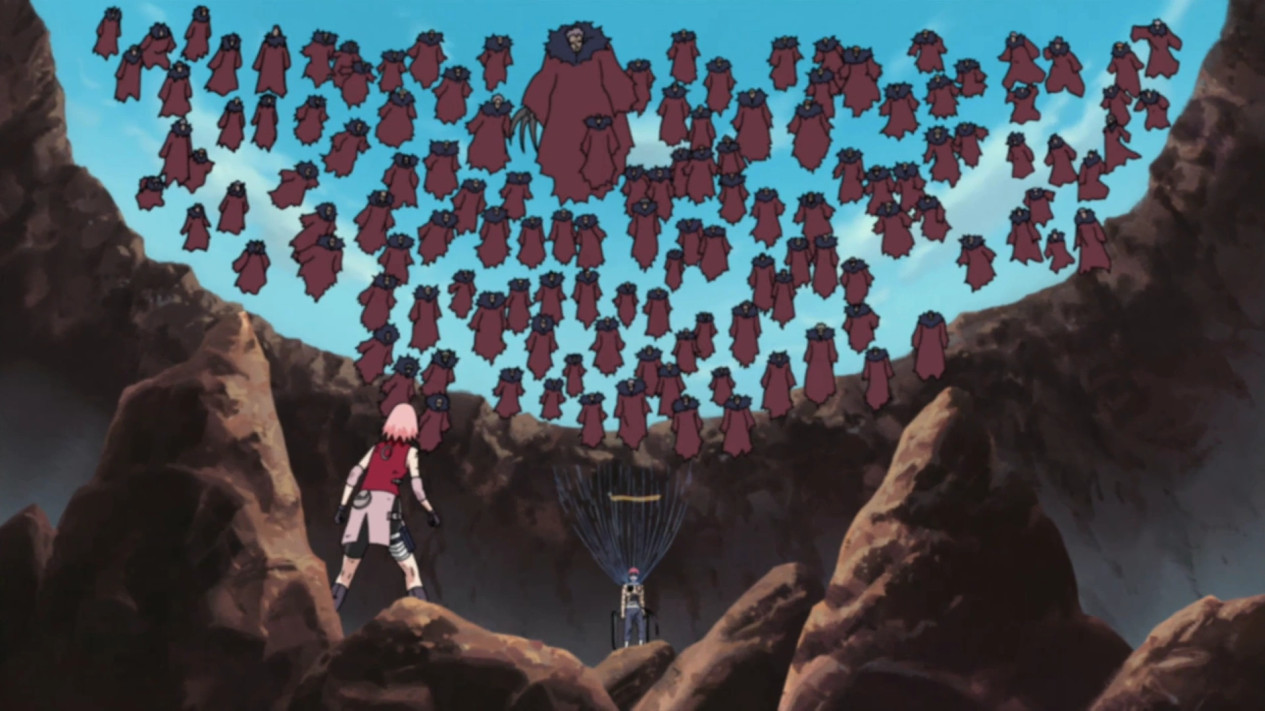 10. Mayfly (Zetsu), 9. Death Controlling Possessed Blood (Hidan), 8. C4 (Deidara), 7. Performance Of A Hundred Puppets (Sasori), 6. Earth Grudge Fear (Kakuzu), 5. Great Shark Bullet (Kisame), 4. Paper Person Of God (Konan), 3. Shinra Tensei (Pain), 2. Tsukuyomi (Itachi), 1. Kamui (Obito)
