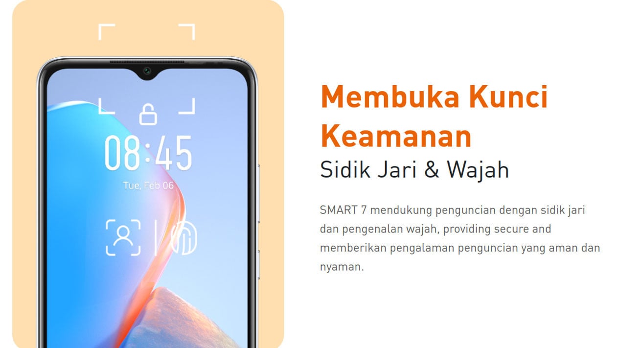 1. Desain Unik dengan Perlindungan Anti-Bakteri, 2. Kamera Depan dengan Flash untuk Swafoto Sempurna, 3. Memori Lega dan Extended RAM untuk Performa yang Lancar, 4. Triple Slot untuk Fleksibilitas Maksimal, 5. Keamanan Terjamin dengan Pemindai Sidik Jari, 6. Konektivitas Wi-Fi 5 untuk Internet yang Cepat