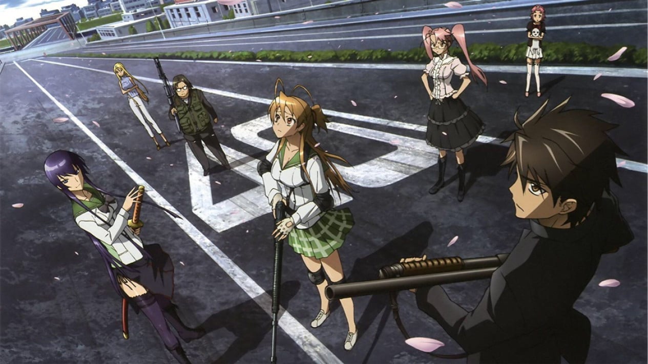Highschool of the Dead, Shougeki No Souma , Seikon no Qwaser , Domestic Na Kanojo , Highschool of the Dead , Prison School , DanMachi , Cross Ange: Tenshi to Ryuu no Rondo , Goblin Slayer , Momo Kyun Sword , High School DxD 
