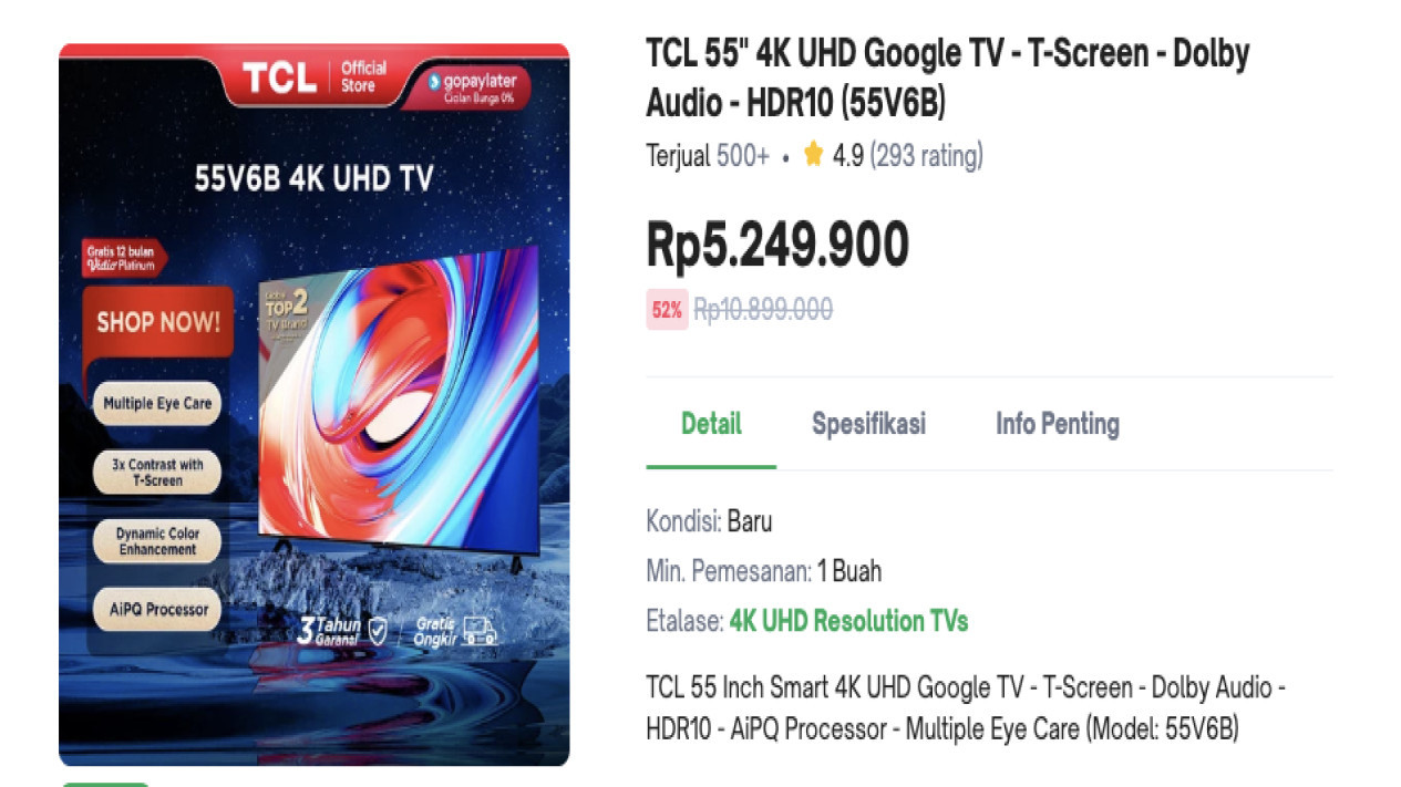 TCL 55V6B: Smart TV 4K Google dengan Dolby Audio, Harga Rp5 Jutaan!, Keunggulan TCL 55V6B, Fitur Unggulan TCL 55V6B, Isi Paket Pembelian TCL 55V6B, Garansi TCL 55V6B, Mengapa Memilih TCL 55V6B?