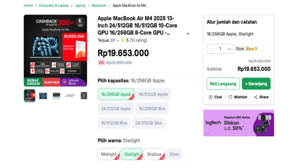 Harga MacBook Air M4 2025 Diskon 