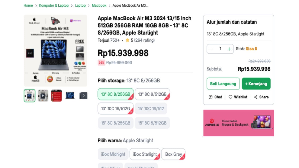 Harga MacBook Air M3 13-Inch 
