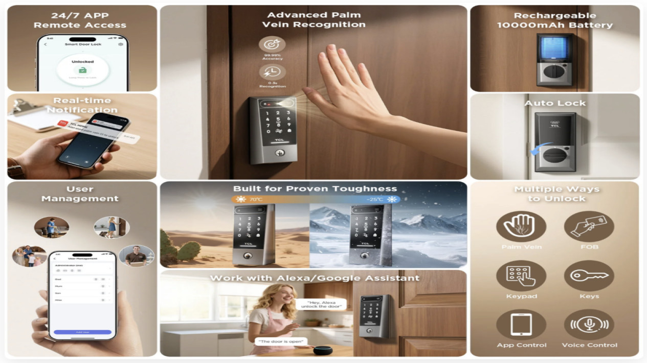 pintu#tcl, Teknologi Seperti Film Fiksi Ilmiah, Privasi Lebih Aman Berkat AI Offline, Desain Elegan dan Fungsional, Banyak Pilihan Akses: Dari NFC Hingga Kunci Fisik, Dua Versi Lain yang Lebih Terjangkau, Harga dan Ketersediaan