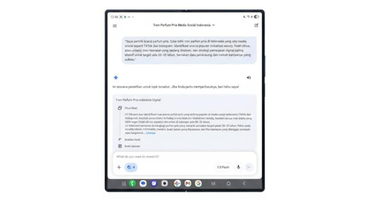Contoh prompt Gemini Deep Research di Galaxy Z Fold7 yang digunakan pelaku usaha untuk melakukan riset pasar secara cepat dan komprehensif, Kecepatan Riset Berkat Gemini Deep Research, Note Assist: Mengubah Data Menjadi Catatan Siap Eksekusi, Workflow Lengkap: Dari Analisis ke Eksekusi dalam Satu Perangkat, Galaxy Z Fold7: Investasi Tepat untuk Pelaku Usaha Modern, Saatnya Bawa Bisnismu Naik Level