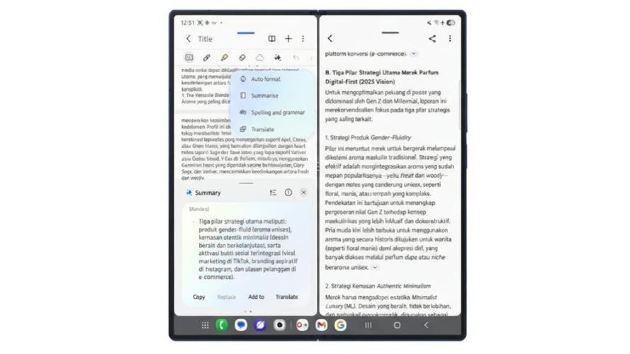 Proses mengubah hasil riset menjadi rencana eksekusi bisnis menggunakan Note Assist dan Multi Window di Galaxy Z Fold7, Kecepatan Riset Berkat Gemini Deep Research, Note Assist: Mengubah Data Menjadi Catatan Siap Eksekusi, Workflow Lengkap: Dari Analisis ke Eksekusi dalam Satu Perangkat, Galaxy Z Fold7: Investasi Tepat untuk Pelaku Usaha Modern, Saatnya Bawa Bisnismu Naik Level