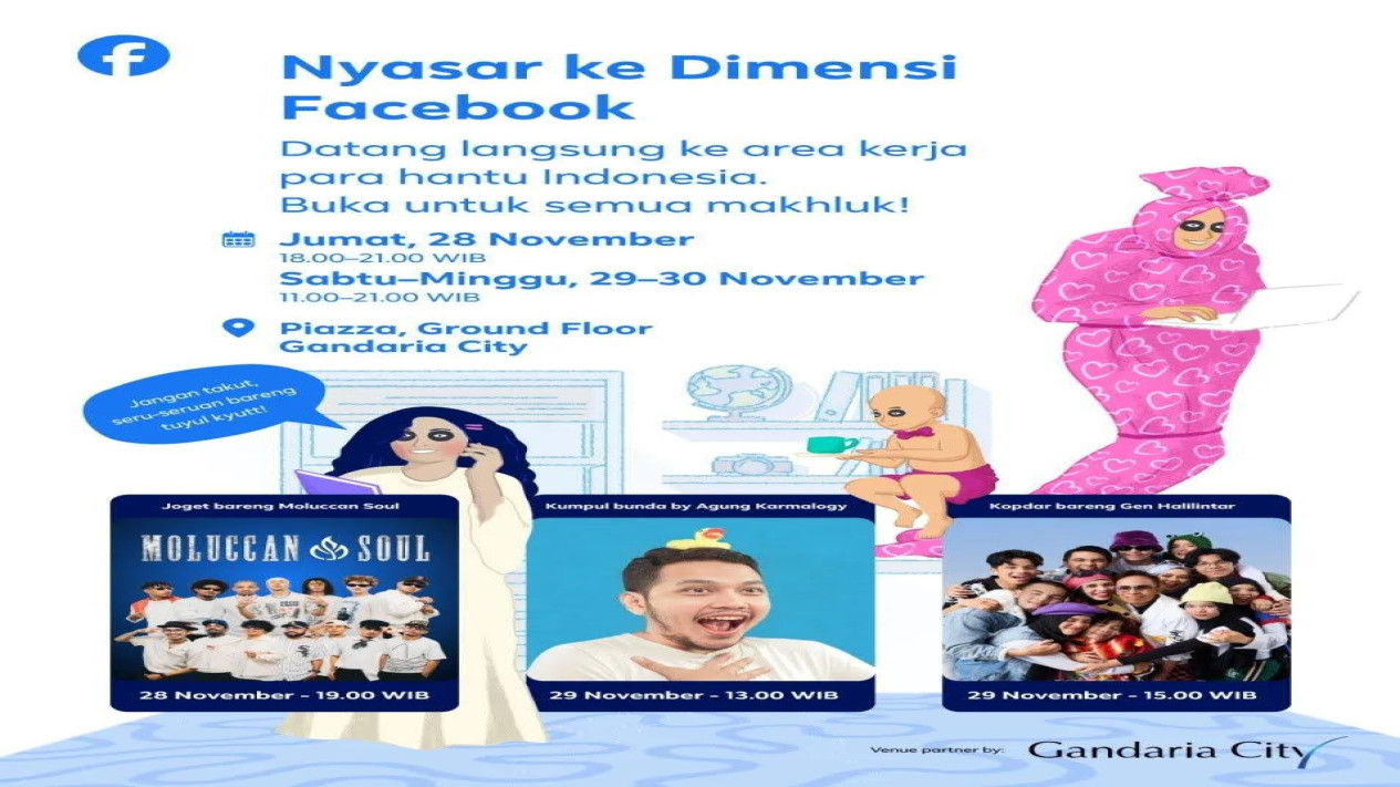 Nyasar ke Dimensi Facebook, Facebook Indonesia Angkat Cerita Anak Muda Lewat Festival Kreatif, Pengalaman Immersive: Perpaduan Horor, Komedi, dan Budaya Lokal, Menghubungkan Dunia Maya dan Dunia Nyata, Kreator Indonesia Ramaikan Festival, Meta AI Hadir Memperkaya Pengalaman Pengunjung, Komitmen Facebook untuk Generasi Kreatif Indonesia