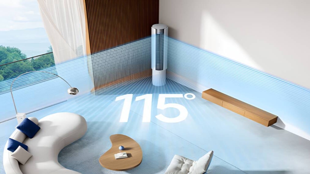 Xiaomi Mijia Powerful Wind Ultra 3HP floor-standing AC (Photo: Xiaomi), Xiaomi Mijia Powerful Wind Ultra 3HP floor-standing AC (Photo: Xiaomi), Spesifikasi Daya dan Teknologi Pendinginan, Desain Aliran Udara dan Kenyamanan Pengguna, Efisiensi Energi dan Ketahanan Cuaca Ekstrem, Integrasi Smart Home dan Fitur AI, Desain dan Fitur Tambahan