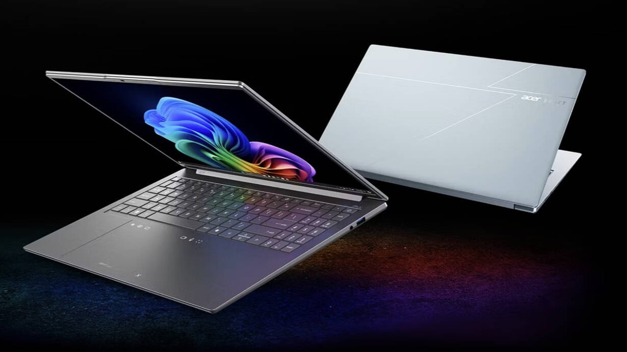 Tampilan laptop Acer Swift Go 16 yang tipis dan elegan (Photo: Acer), Tampilan laptop Acer Swift Go 16 yang tipis dan elegan (Photo: Acer), Desain Ringan untuk Layar Ukuran Besar, Sisi samping laptop Acer Swift Go 16 menunjukkan profil yang ramping (Photo: Acer), Performa Kencang dengan Intel Core Ultra 9, Kualitas Visual Layar OLED yang Memanjakan Mata, Harga dan Varian Menarik Acer Swift Go 16