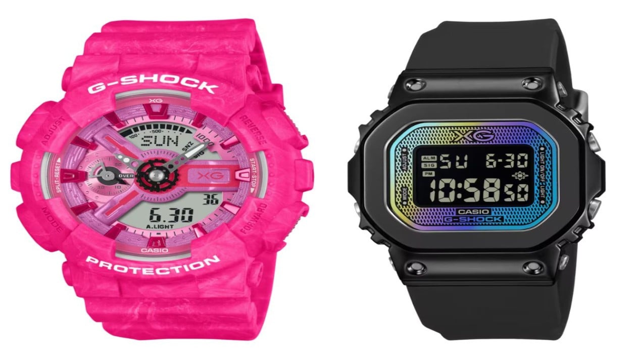 Tampilan jam tangan Casio G-Shock GMA-S110XG-4A dan GM-S5600XG-1, Desain Ikonik yang Terinspirasi dari Karakter Grup XG, Kilau Mewah Rainbow Glass pada Seri GMS5600XG, Tampilan jam tangan Casio G-Shock GMA-S110XG-4A dan GM-S5600XG-1, Fitur Canggih untuk Mendukung Aktivitas Harian, Detail jam tangan Casio G-Shock GMA-S110XG-4A berwarna pink, Potensi Kehadiran Resmi di Indonesia, Detail jam tangan Casio G-Shock GM-S5600XG-1 dengan kaca pelangi