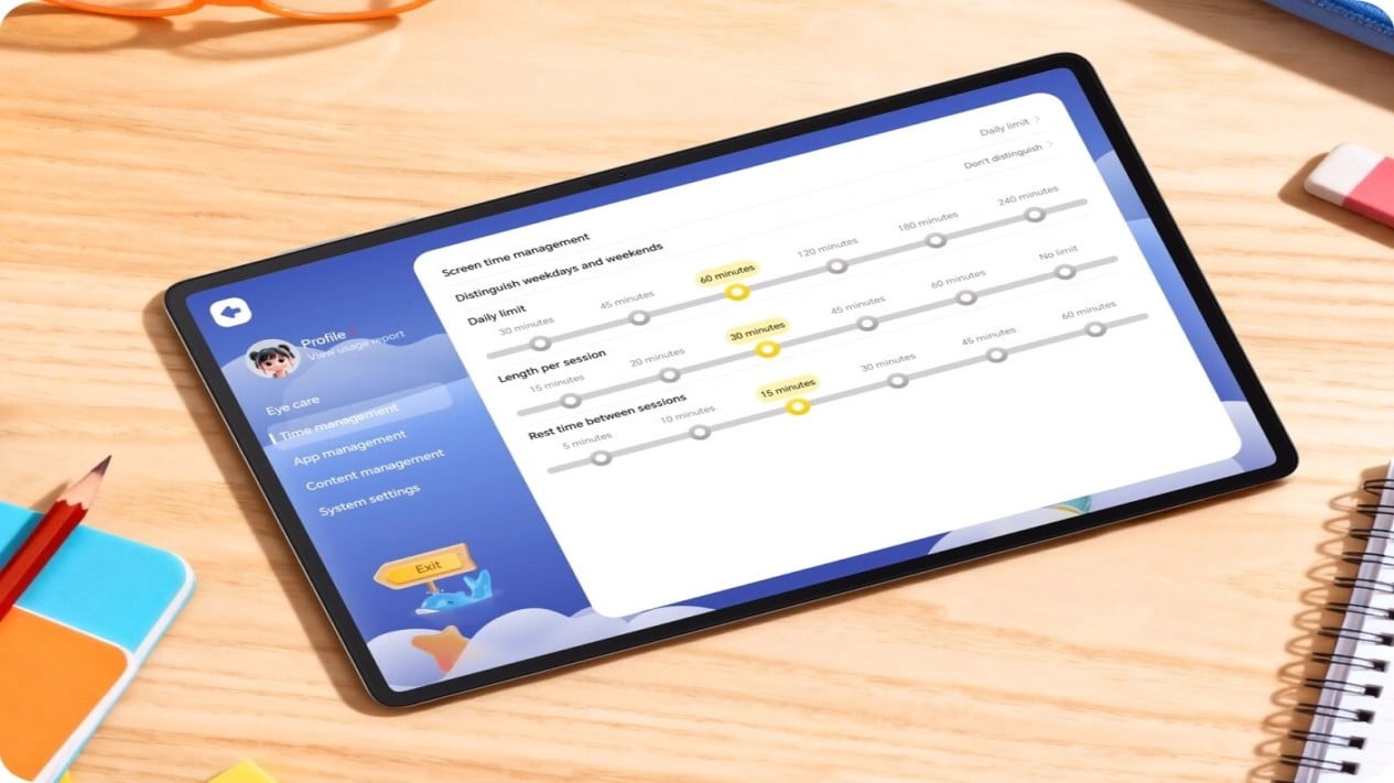 Antarmuka fitur HONOR Kids di Honor Pad X8b yang menawarkan ruang digital aman untuk anak-anak., Kenyamanan Visual Maksimal Berkat Layar 90Hz dan Mode Baca, Baterai 10.100 mAh, Energi Seharian Tanpa Colokan, Konstruksi Metal Tangguh dan Ringan untuk Mobilitas Tinggi, Audio Imersif dari Empat Speaker Bersertifikasi Hi-Res, Fitur HONOR Kids, Ruang Digital Aman untuk Buah Hati, Performa Andal Chipset Snapdragon 680 untuk Aktivitas Harian, MagicOS 10 Berbasis Android 16 dan Pengalaman AI yang Mulus, Desain Ramping Space Grey dan Konektivitas Lengkap, Harga dan Ketersediaan di Indonesia