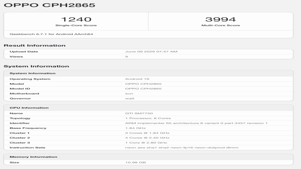Tampilan Geekbench dari Oppo Reno 16 varian global, Perbedaan Jantung Pacu Versi Global dan China, Tampilan Geekbench dari Oppo Reno 16 varian global, Bocoran Spesifikasi Versi China yang Menggiurkan, Sinyal Penurunan Spesifikasi di Seri Pro, Potensi Rilis di Indonesia