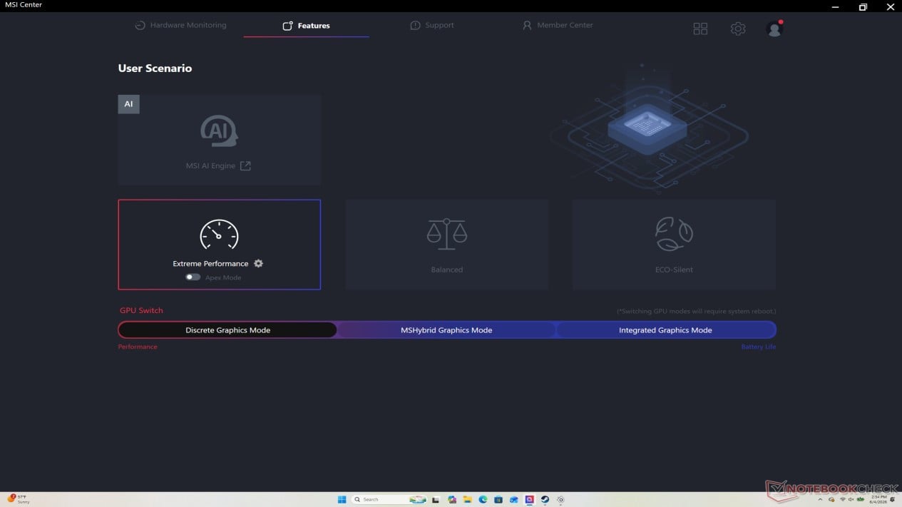 Jendela p‌ower profile MSI Center dengan opsi Apex baru, Mode Apex Tersembunyi di Balik Menu Extreme Performance, Jendela p‌ower profile MSI Center dengan opsi Apex baru, Peringatan Suhu dan Kipas yang Muncul Saat Aktivasi, Peringatan suhu dan kipas saat mengaktifkan mode Apex, Uji Coba Nyata: Cyberpunk 2077 di Extreme Performance vs Apex, Menjalankan Cyberpunk 2077 pada mode Extreme Performance, Untuk Siapa Sebenarnya Mode Apex Ini?, Menjalankan Cyberpunk 2077 pada mode Apex dengan suhu lebih tinggi, Ketersediaan Global dan Potensi Masuk Indonesia