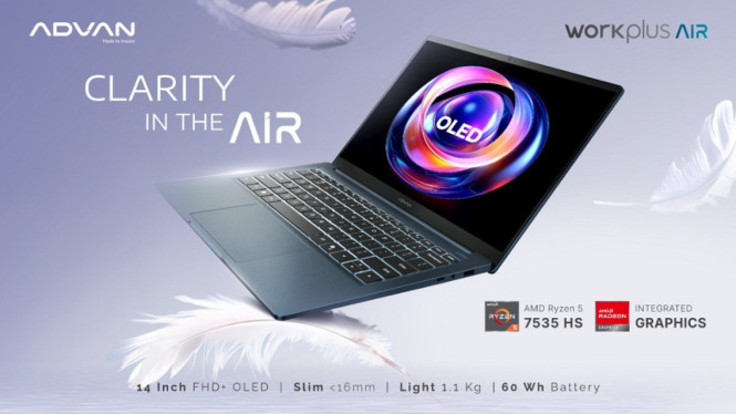 ADVAN Workplus Air, Performa Andal dengan Prosesor AMD Ryzen 5, Layar OLED Tajam dan Akurat, Fitur Lengkap untuk Konektivitas Modern, Dirancang untuk Kreator Digital dan Profesional Mobile, Harga dan Ketersediaan