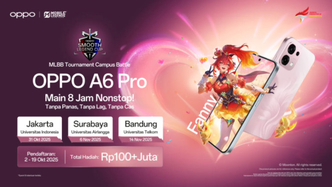 OPPO A6 Pro 5G, Kolaborasi Eksklusif OPPO dan MLBB: “Main 8 Jam Nonstop”, Sistem Cooling SuperCool VC 4.300mm²: Tetap Dingin Saat Gaming, AI GameBoost 2.0 dan Anti-Sweat Touch: Kontrol Tetap Akurat, Baterai 7000mAh + 80W SUPERVOOC: Main Seharian Tanpa Khawatir, Layar AMOLED 120Hz dengan AI LinkBoost 3.0, Harga dan Ketersediaan OPPO A6 Pro 5G di Indonesia